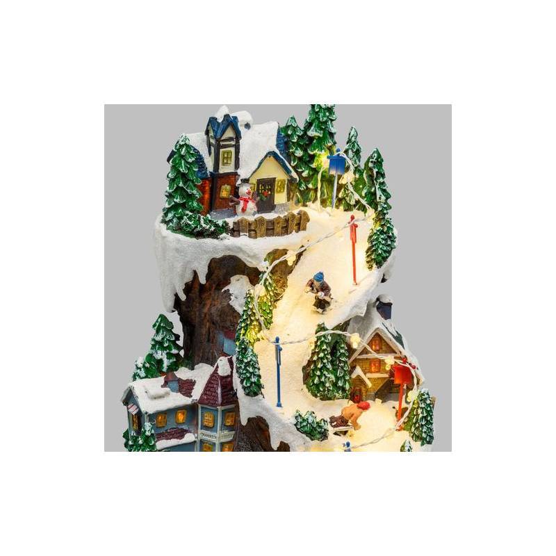 Lotti - Village de noël lumineux Enneigé avec Skieurs - Petit Train en Mouvement H38cm Musique et LED Lotti - Imagen 4