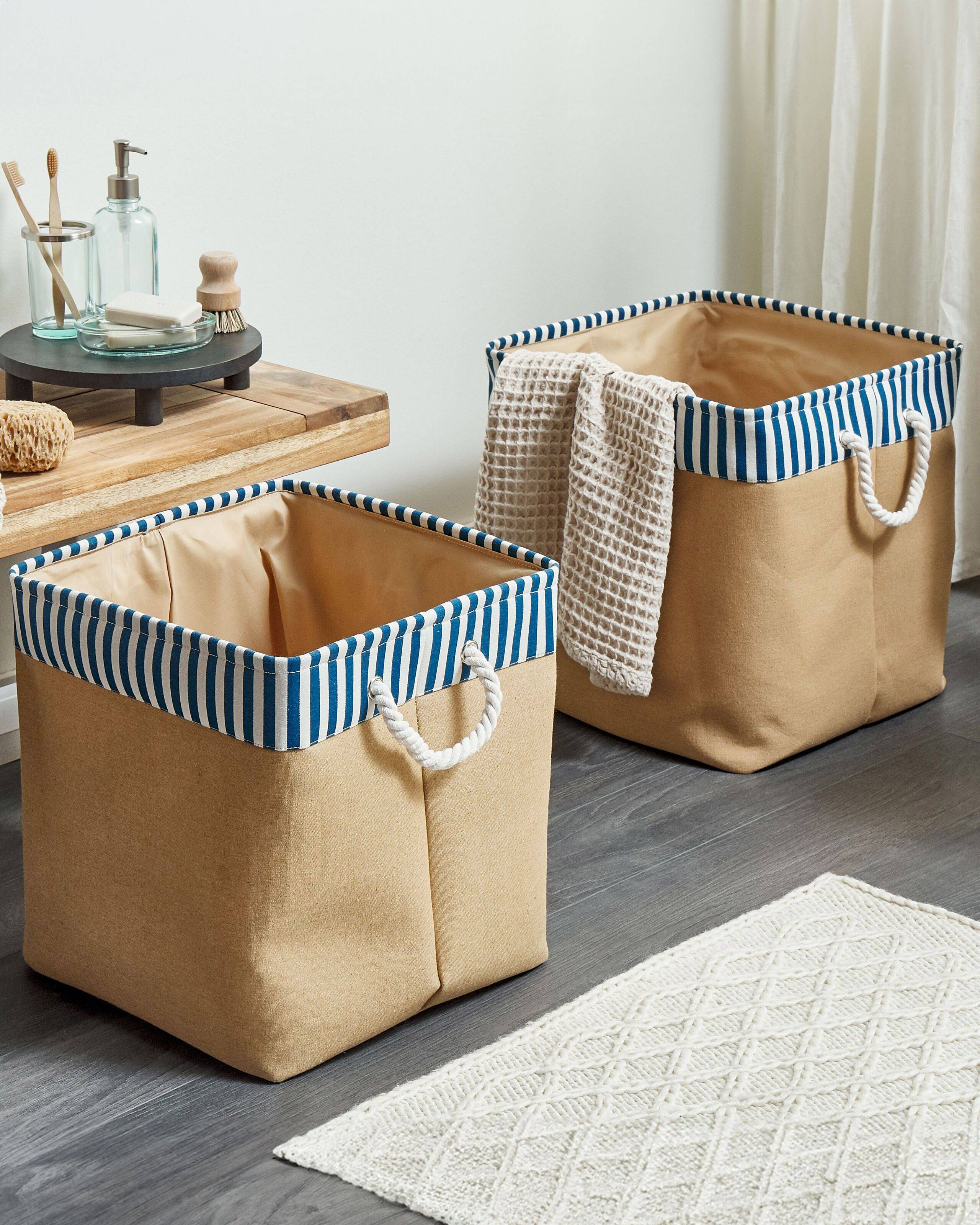 Beliani - Lot de 2 Paniers de Rangement en Tissu Polyester Beige et Motif Marin avec Poignées en Corde Rangement Organisation Salon Chambre Traditionnel - Imagen 2