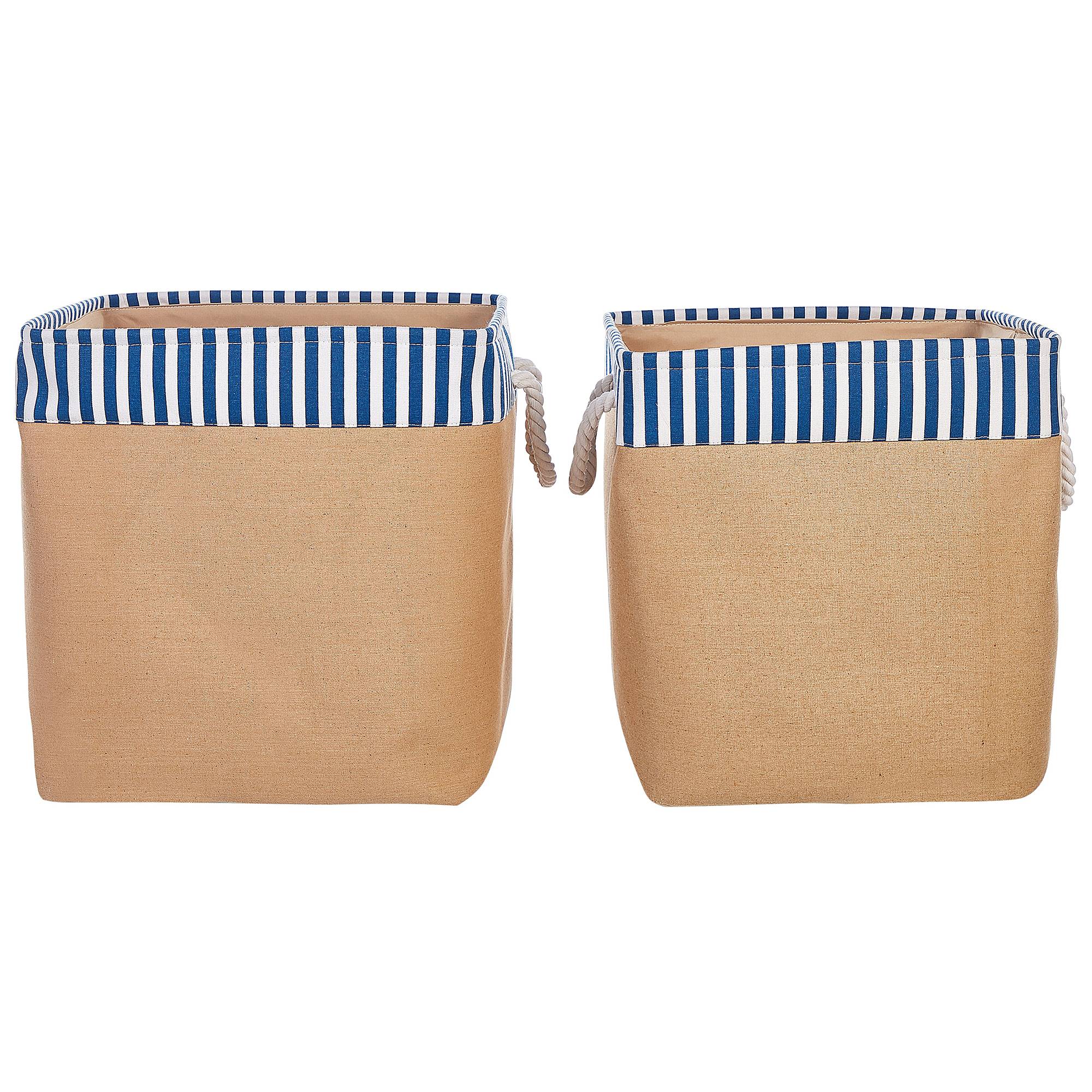 Beliani - Lot de 2 Paniers de Rangement en Tissu Polyester Beige et Motif Marin avec Poignées en Corde Rangement Organisation Salon Chambre Traditionnel - Imagen 1