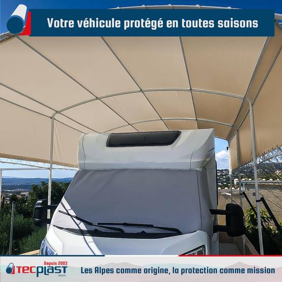 Bâche pour Carport 4x6 m LP506CP Beige foncé - Garantie 5 ans - Toile PVC étanche pour abri de voiture TECPLAST - Imagen 2