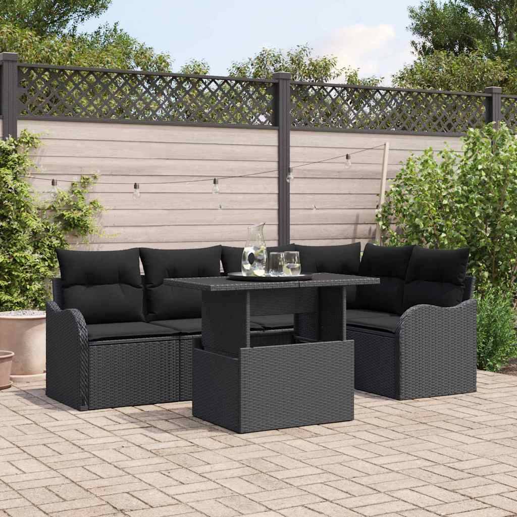 Salon de jardin 5 places en poly rotin modulable avec table basse pour terrasse noir 6 pièces – ComfortXL Outdoor Living - Image 1