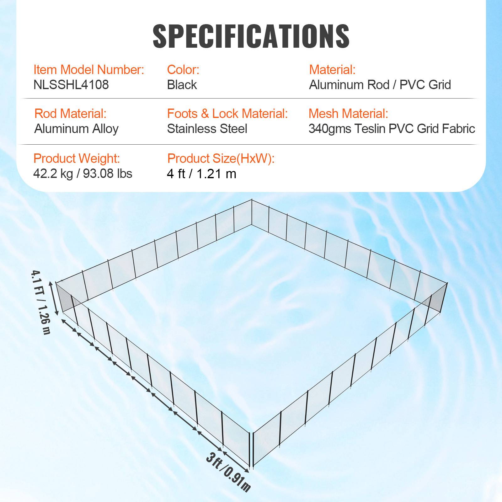 VEVOR Clôture piscine amovible 1.21x32.91m, alu/PVC 340g/m², pliable, protection enfants/animaux. - Image 7