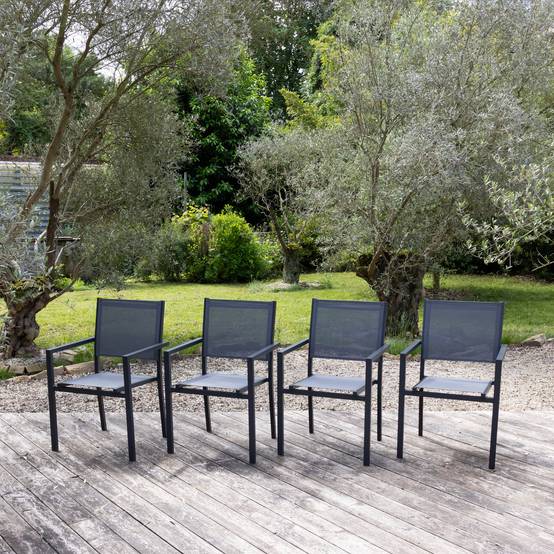 Lot de 4 chaises en aluminium anthracite - textilène gris - HAPPY GARDEN - Image 2