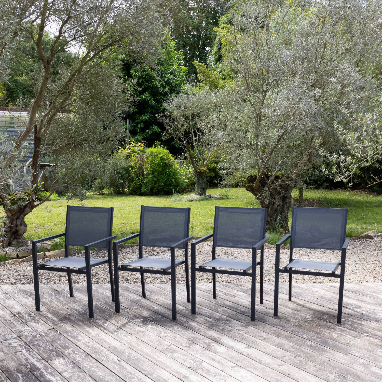 Lot de 4 chaises en aluminium anthracite - textilène gris - HAPPY GARDEN - Image 2
