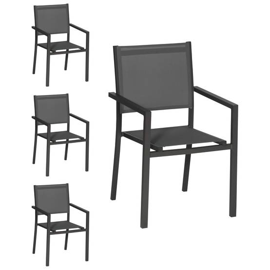 Lot de 4 chaises en aluminium anthracite - textilène gris - HAPPY GARDEN - Image 1