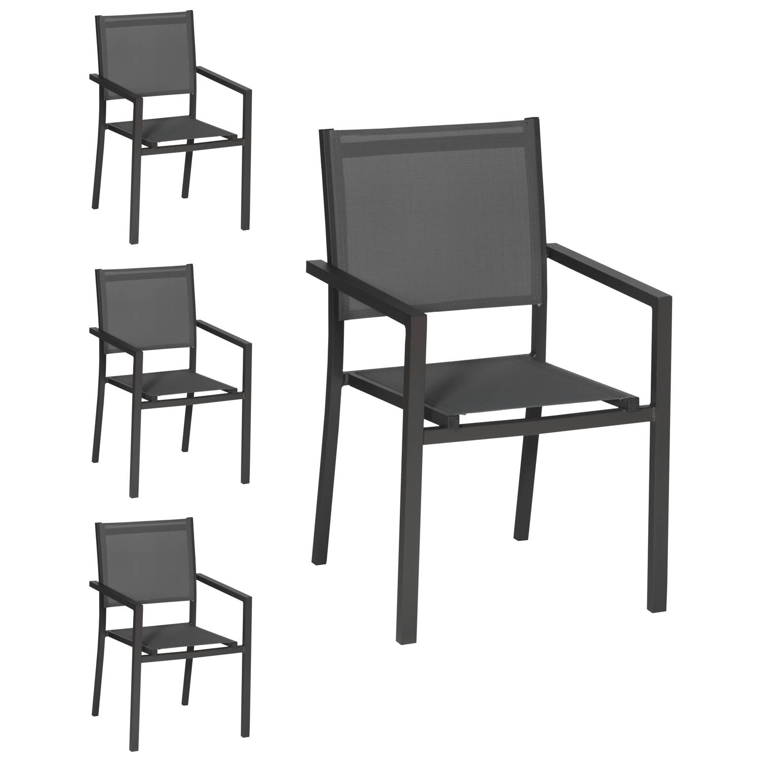 Lot de 4 chaises en aluminium anthracite - textilène gris - HAPPY GARDEN - Image 1