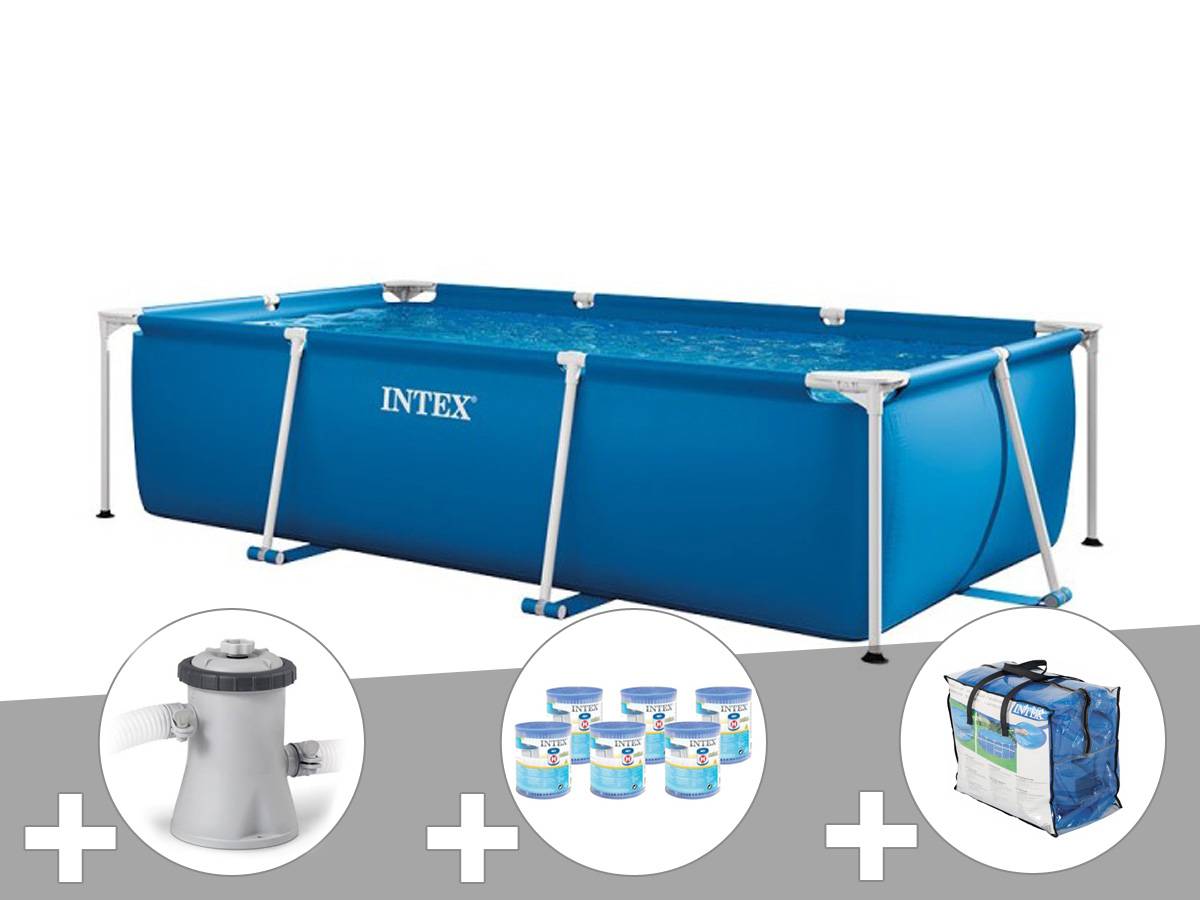 Kit piscine tubulaire rectangulaire Intex 3,00 x 2,00 x 0,75 m + Filtration à cartouche + 6 cartouches de filtration + Bâche à bulles - Imagen 1