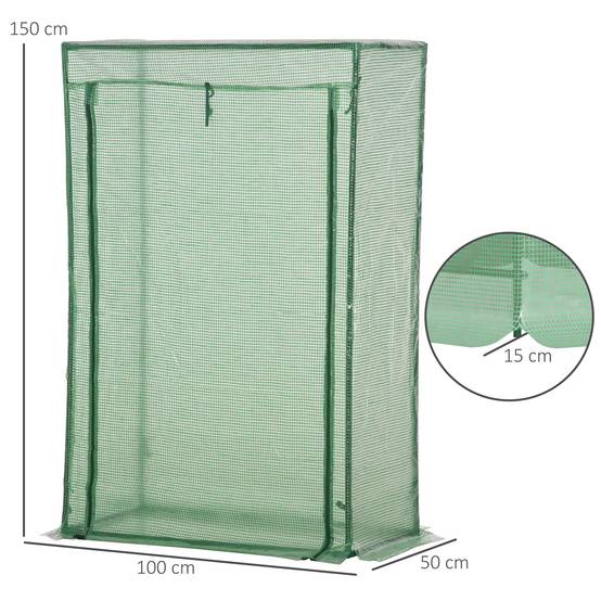 Serre de jardin, serre de balcon, bâche renforcée PE, châssis en acier, porte zippée enroulable, 100 x 50 x 150 cm vert - Image 5