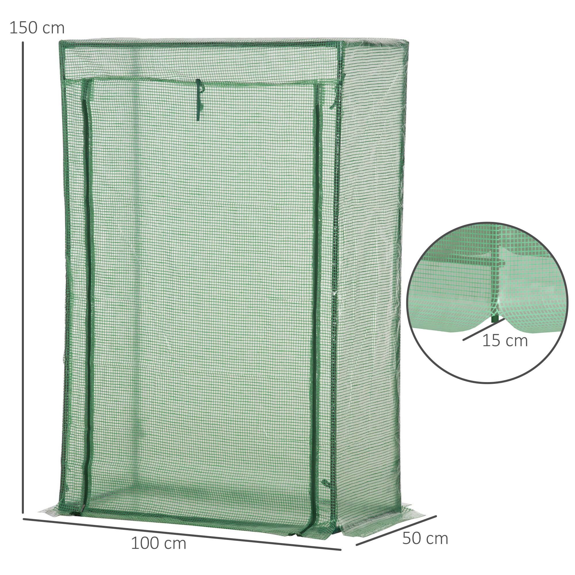 Serre de jardin, serre de balcon, bâche renforcée PE, châssis en acier, porte zippée enroulable, 100 x 50 x 150 cm vert - Image 5