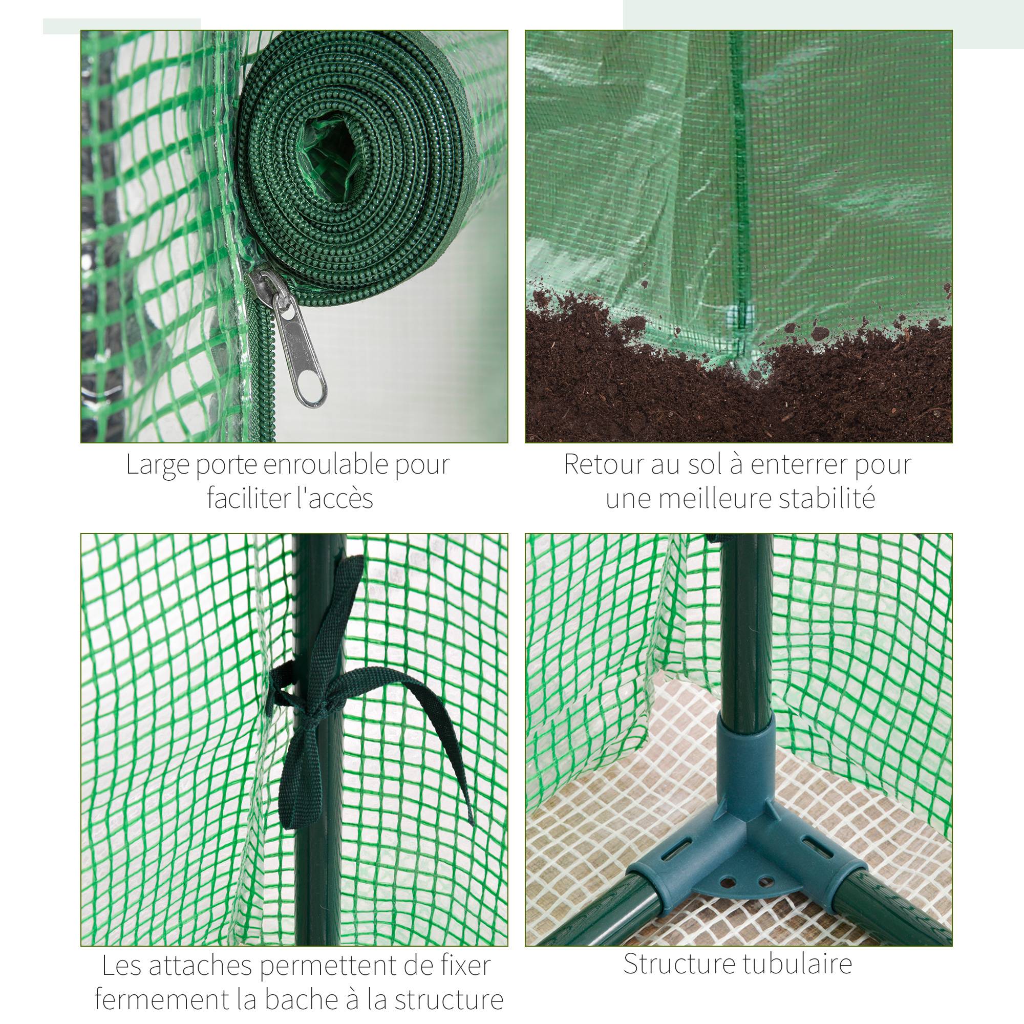 Serre de jardin, serre de balcon, bâche renforcée PE, châssis en acier, porte zippée enroulable, 100 x 50 x 150 cm vert - Image 7