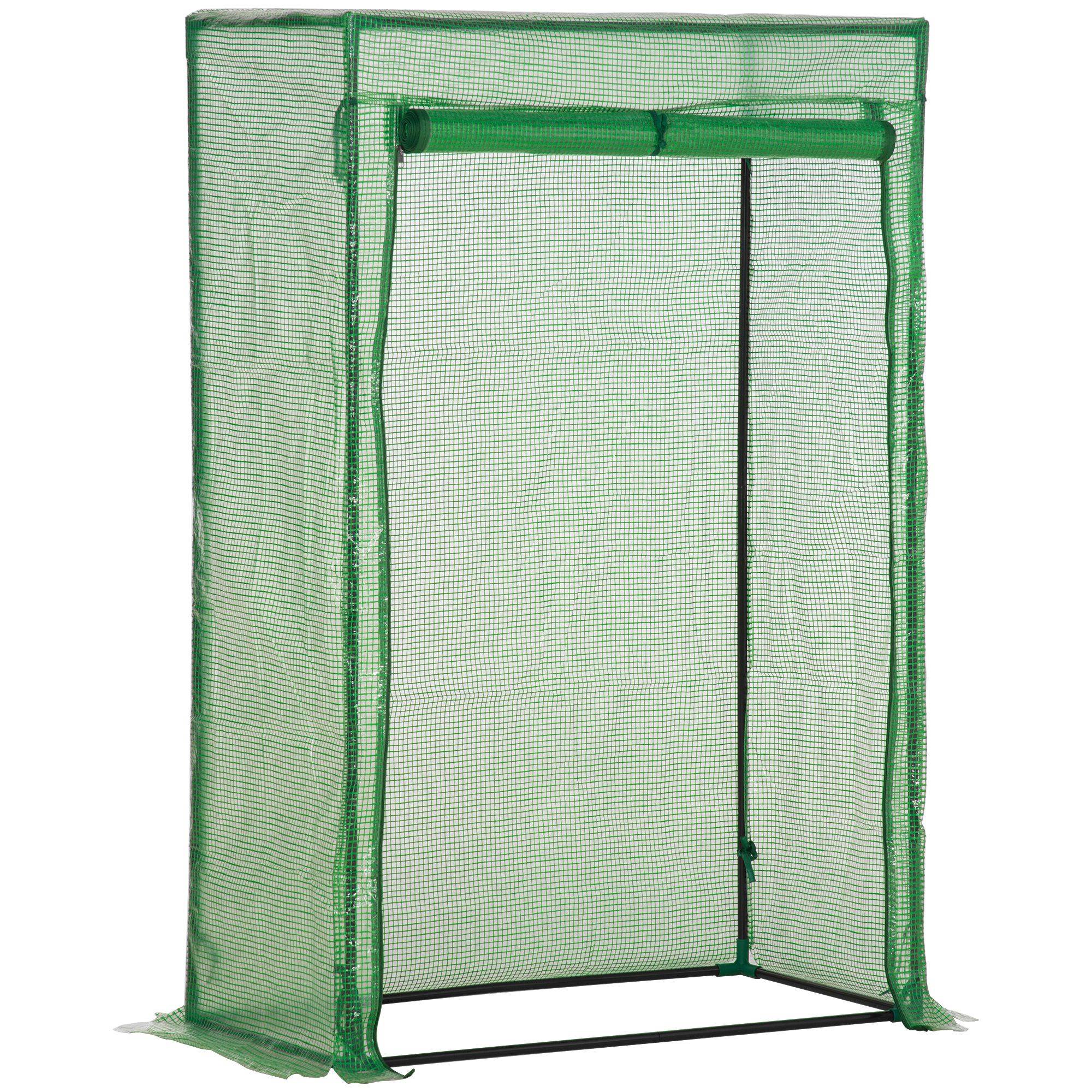 Serre de jardin, serre de balcon, bâche renforcée PE, châssis en acier, porte zippée enroulable, 100 x 50 x 150 cm vert - Image 1