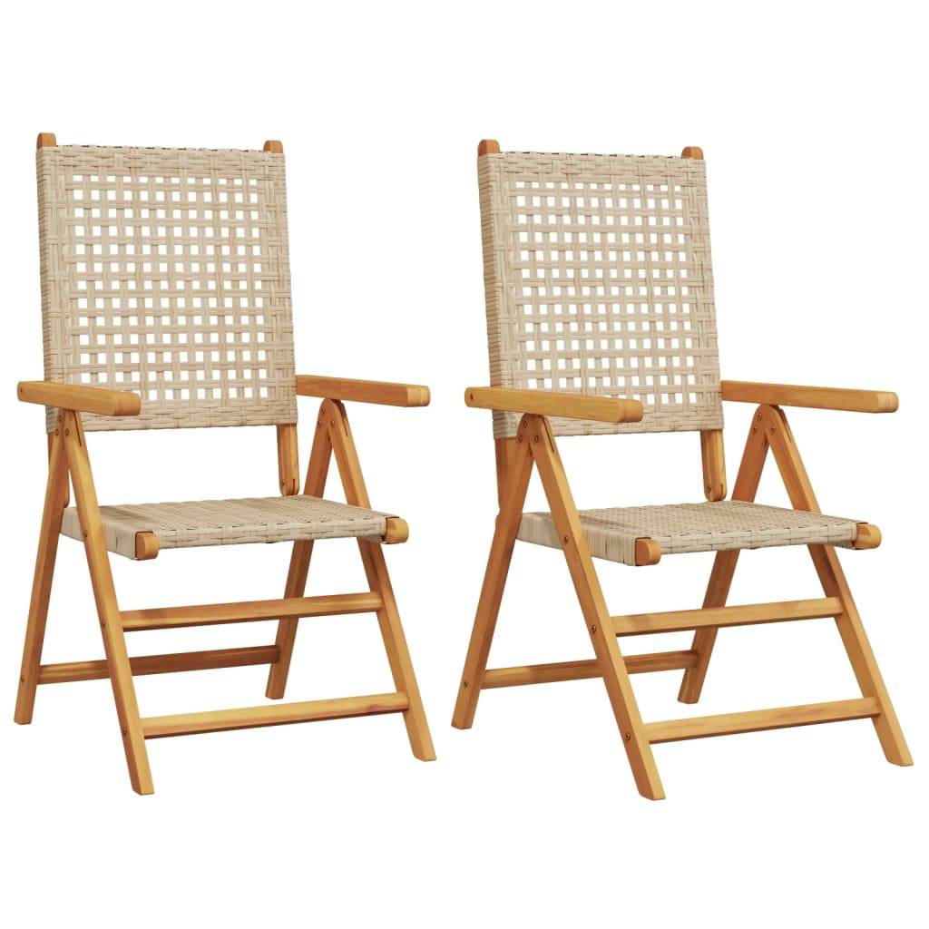 Chaises de jardin lot de 2 bois d'acacia et résine tressée beige 70 x 57 x 109 cm - PANGIVO - Image 2