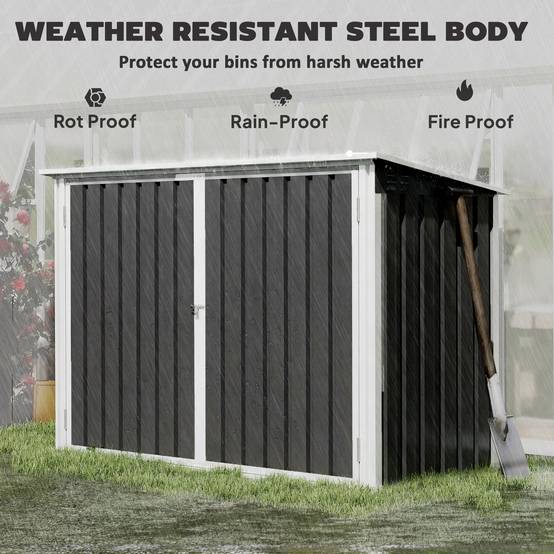 Cache poubelle extérieur acier galvanisé rangement double porte 180x108x130cm gris foncé - ComfortXL Outdoor Living - Image 9