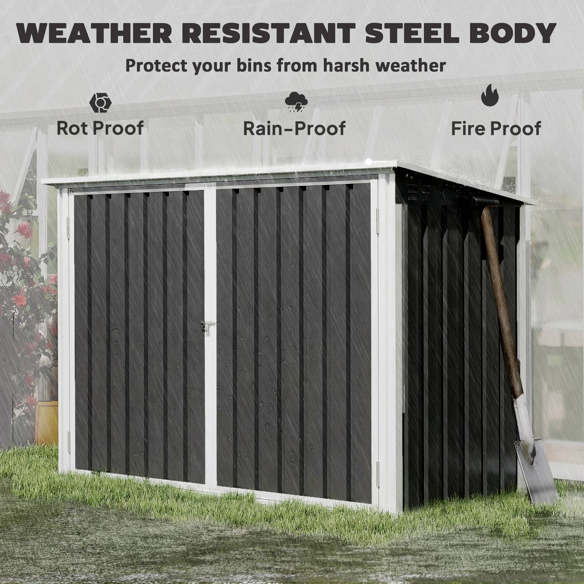 Cache poubelle extérieur acier galvanisé rangement double porte 180x108x130cm gris foncé - ComfortXL Outdoor Living - Image 9