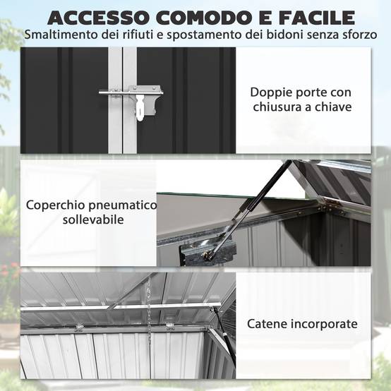 Cache poubelle extérieur acier galvanisé rangement double porte 180x108x130cm gris foncé - ComfortXL Outdoor Living - Image 7