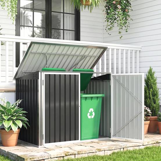 Cache poubelle extérieur acier galvanisé rangement double porte 180x108x130cm gris foncé - ComfortXL Outdoor Living - Image 3