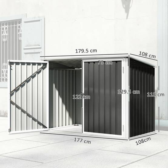 Cache poubelle extérieur acier galvanisé rangement double porte 180x108x130cm gris foncé - ComfortXL Outdoor Living - Image 5