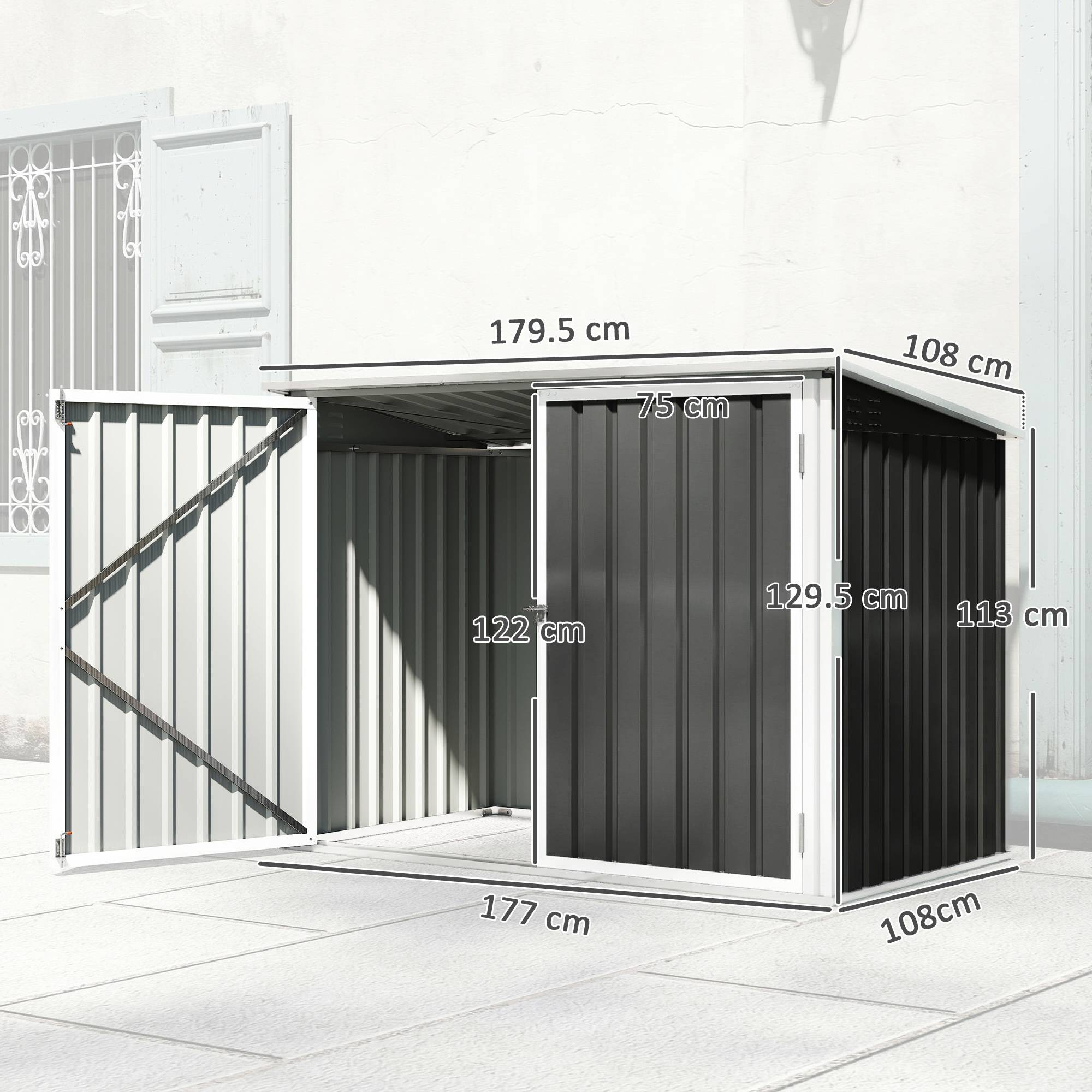 Cache poubelle extérieur acier galvanisé rangement double porte 180x108x130cm gris foncé - ComfortXL Outdoor Living - Image 5