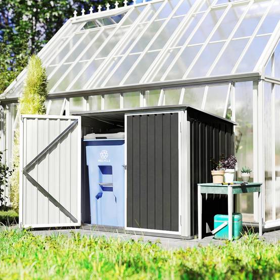 Cache poubelle extérieur acier galvanisé rangement double porte 180x108x130cm gris foncé - ComfortXL Outdoor Living - Image 10