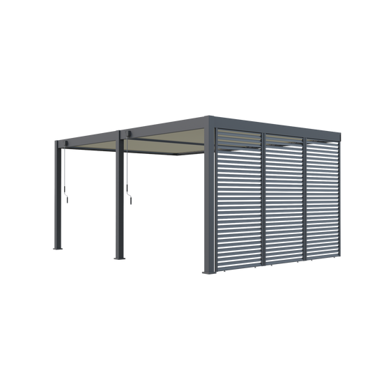 Pergola Bioclimatique Aluminium Adossée 19m² - 3,6x5,3 - Panneaux Vénitiens - Anthracite - 34 lames en Aluminium a 120 degrés - Image 2
