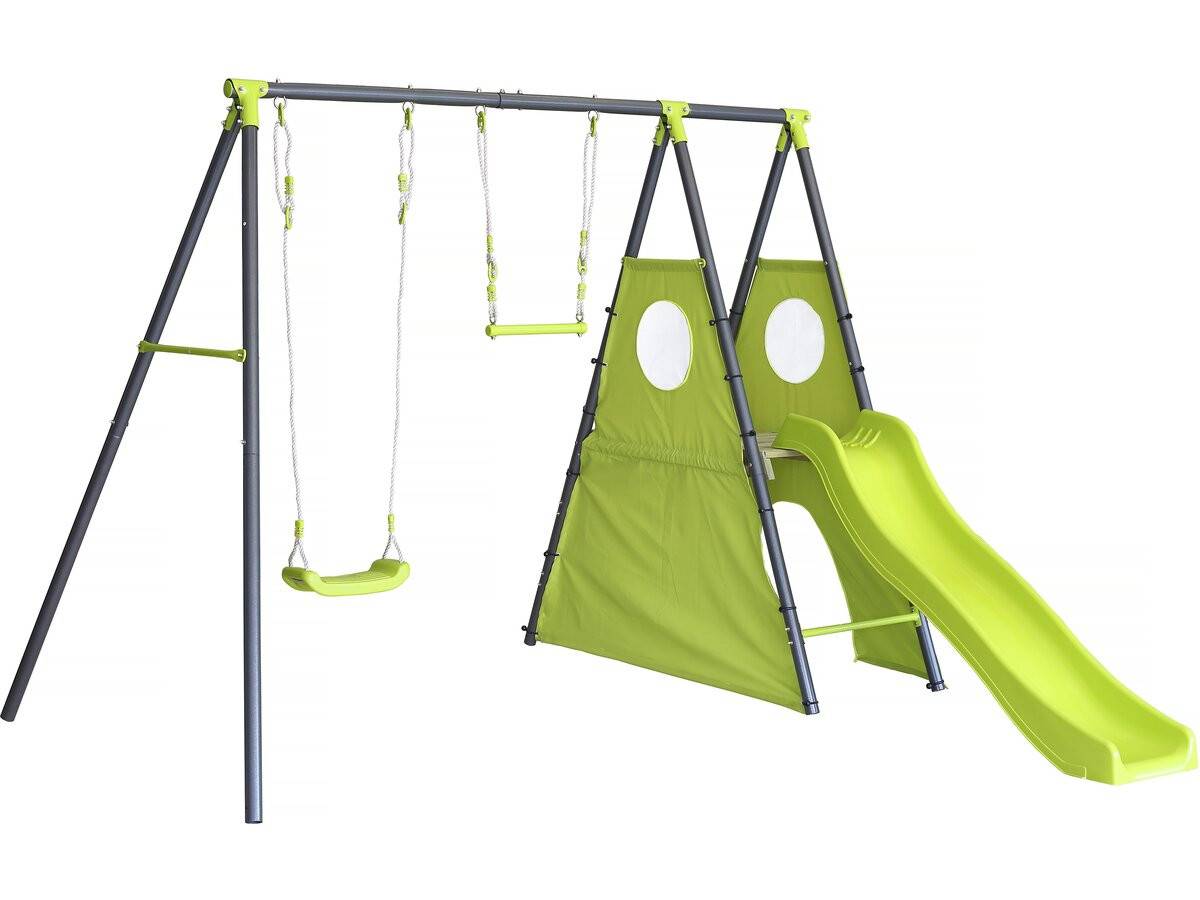 Habitat Et Jardin - Portique De Jeu En Métal Avec Toboggan "kylian" - 4 Agrès - Vert -habitat Et Jardin - Image 1