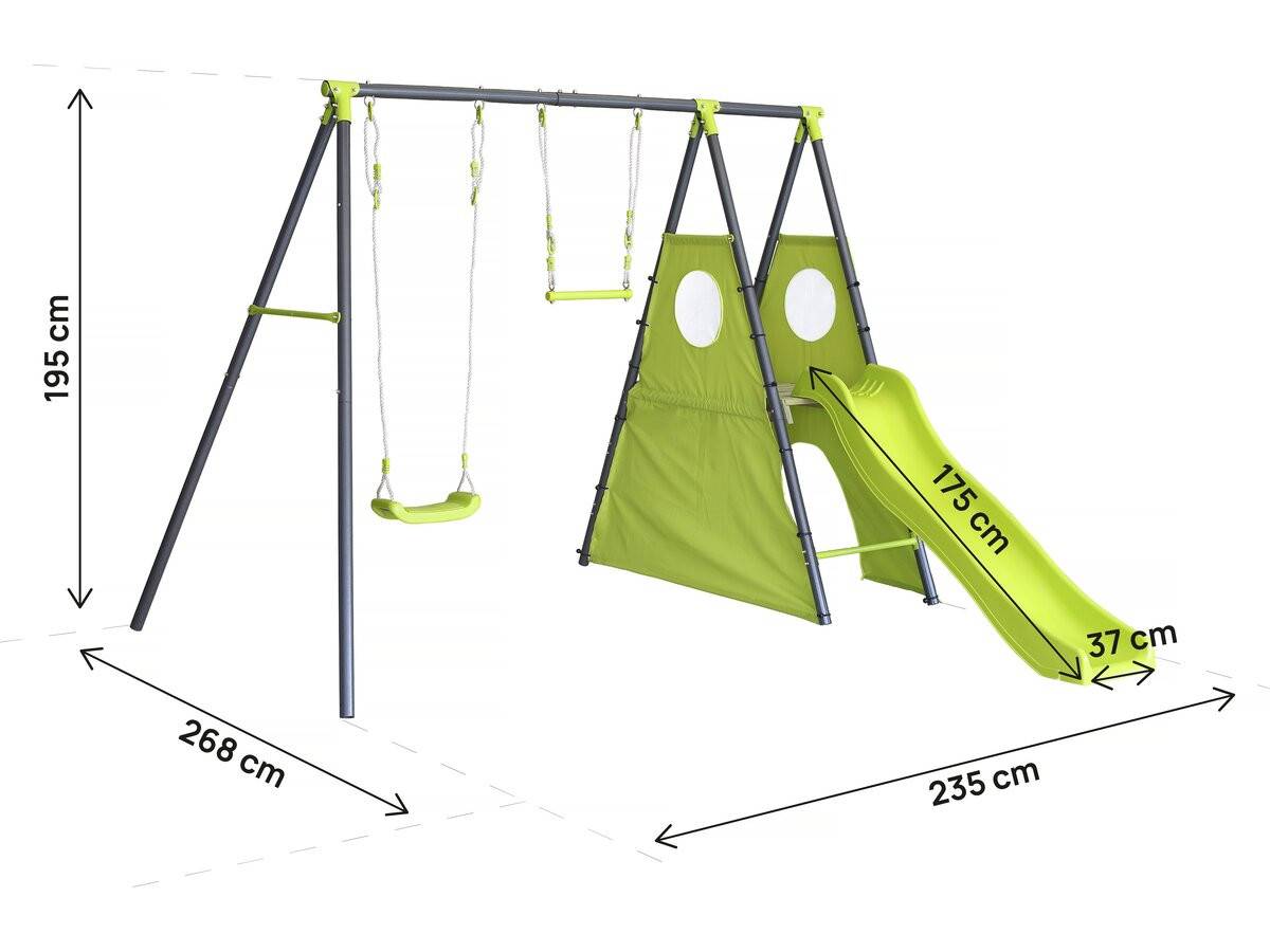 Habitat Et Jardin - Portique De Jeu En Métal Avec Toboggan "kylian" - 4 Agrès - Vert -habitat Et Jardin - Image 3