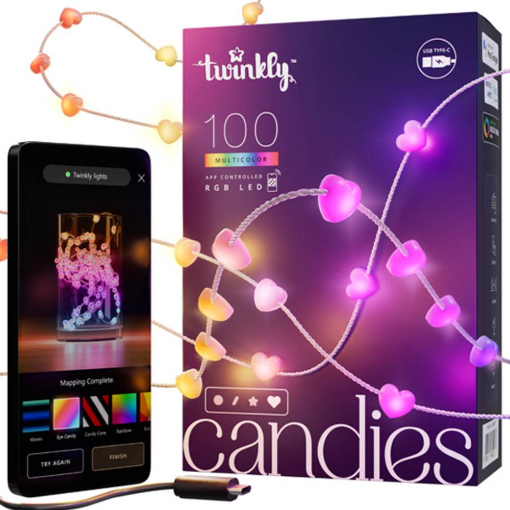 Guirlande coeur connectée IP20 6m 100 LEDS RGB fil transparent TWINKLY CANDIES - Imagen 3