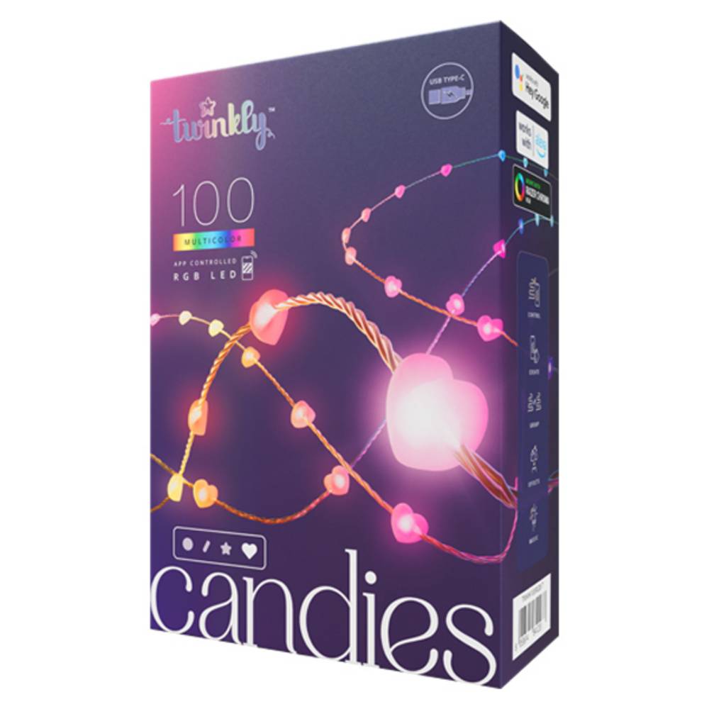 Guirlande coeur connectée IP20 6m 100 LEDS RGB fil transparent TWINKLY CANDIES - Imagen 1