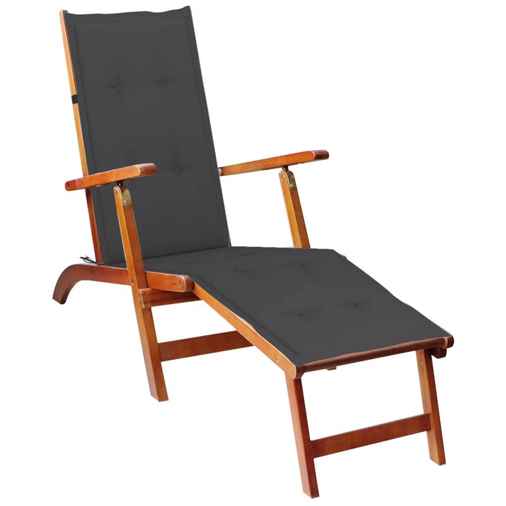 Helloshop26 - Transat chaise longue bain de soleil lit de jardin terrasse meuble d'extérieur avec repose-pied et coussin acacia solide - Imagen 1