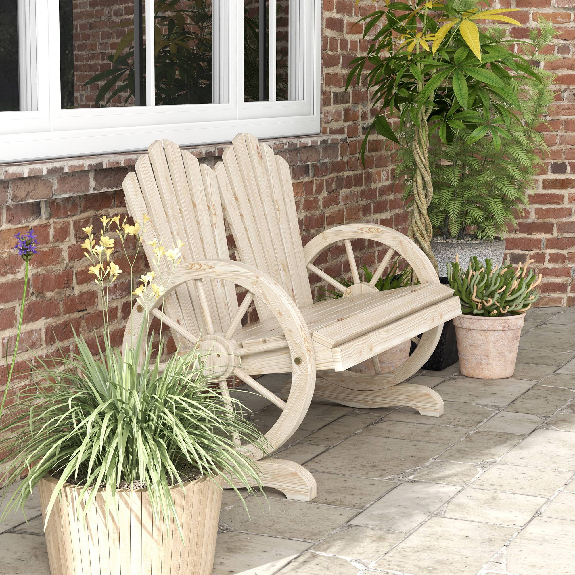 ComfortXL - Banquette de jardin bois de sapin 108 x 66 x 95 cm finition brûlée 2 places dossier courbé accoudoirs roue - Image 8