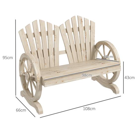 ComfortXL - Banquette de jardin bois de sapin 108 x 66 x 95 cm finition brûlée 2 places dossier courbé accoudoirs roue - Image 3