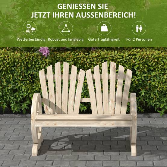 ComfortXL - Banquette de jardin bois de sapin 108 x 66 x 95 cm finition brûlée 2 places dossier courbé accoudoirs roue - Image 6