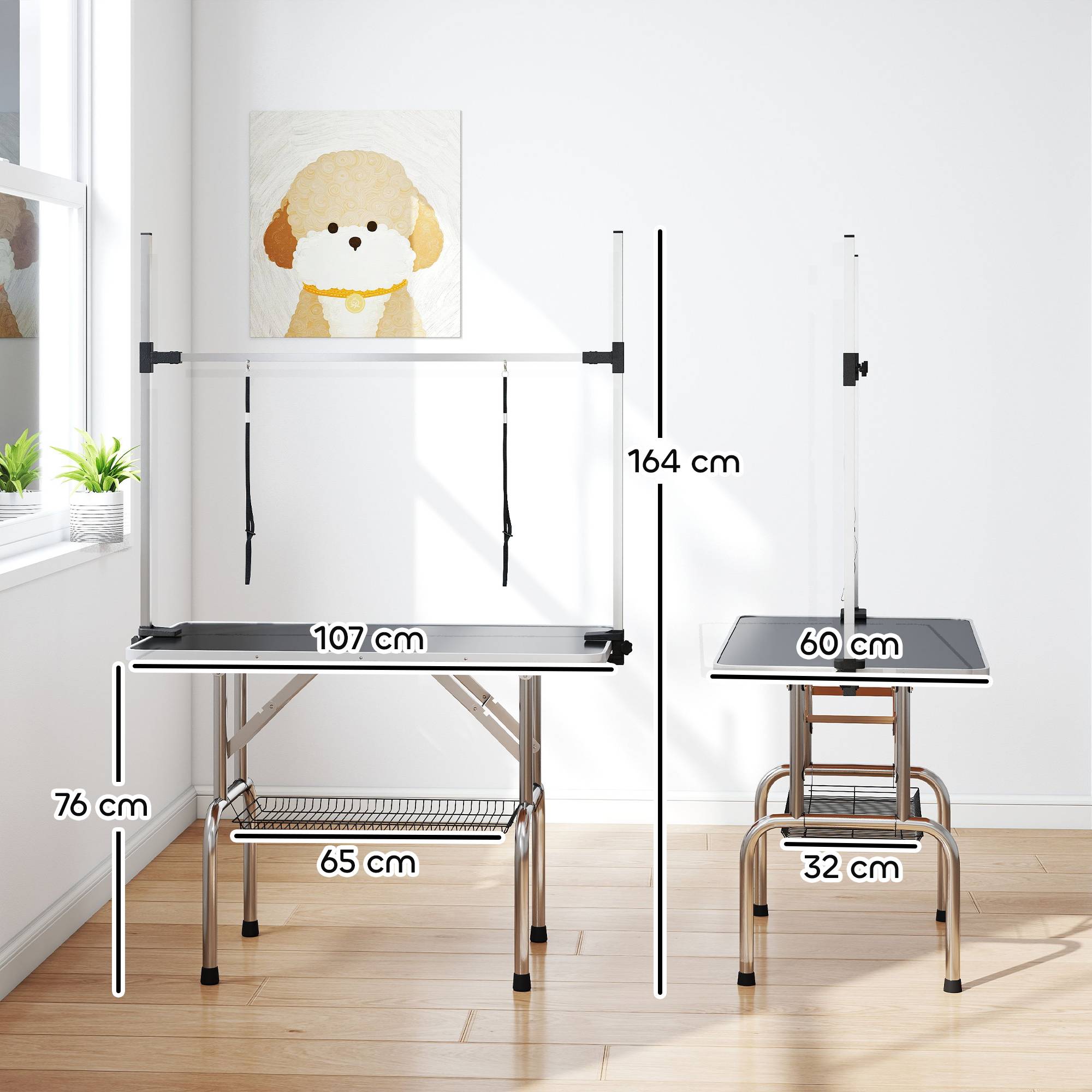 Sans Marque - Table de toilettage pour chiens et chats jusqu'à 100 kg, réglable en hauteur et pliable, avec panier inférieur, noire. - Image 5