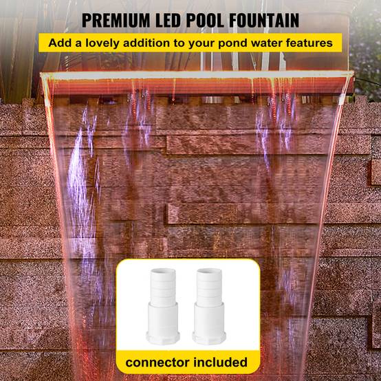 Vevor - VEVOR Fontaine piscine rectangulaire 89x8x21cm, cascade LED télécommande, lumière 17 couleurs, pour décoration. - Image 2