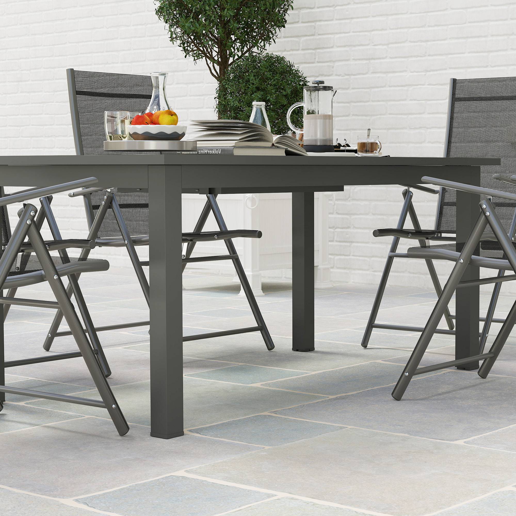Table de jardin extensible en aluminium, 160/220 x 90 cm, résistante aux intempéries, table de balcon, antidérapante, table de buffet, grise - Image 10