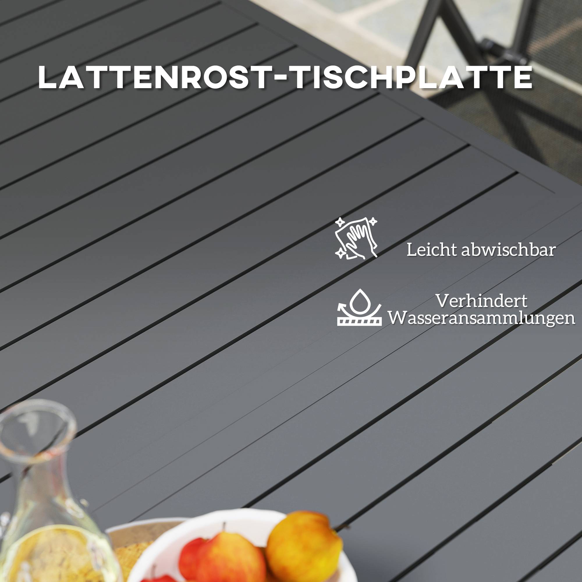 Table de jardin extensible en aluminium, 160/220 x 90 cm, résistante aux intempéries, table de balcon, antidérapante, table de buffet, grise - Image 9