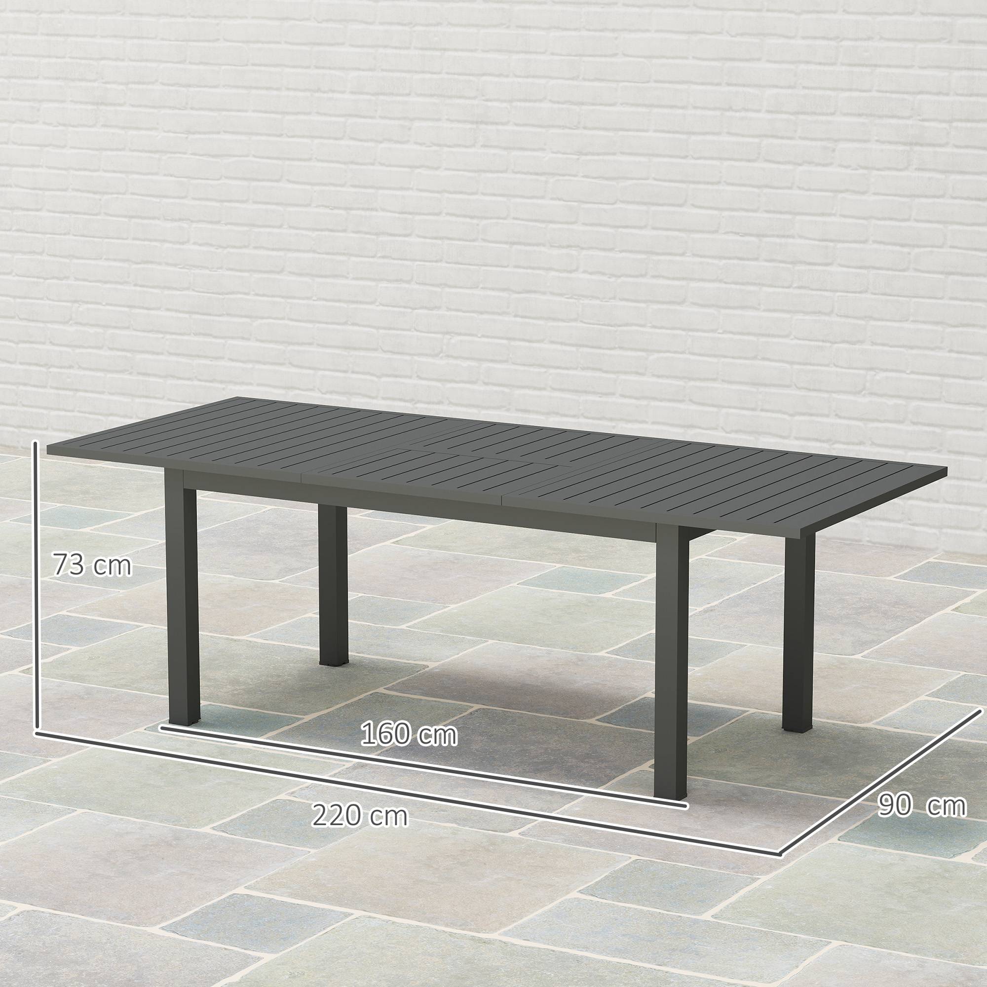 Table de jardin extensible en aluminium, 160/220 x 90 cm, résistante aux intempéries, table de balcon, antidérapante, table de buffet, grise - Image 5