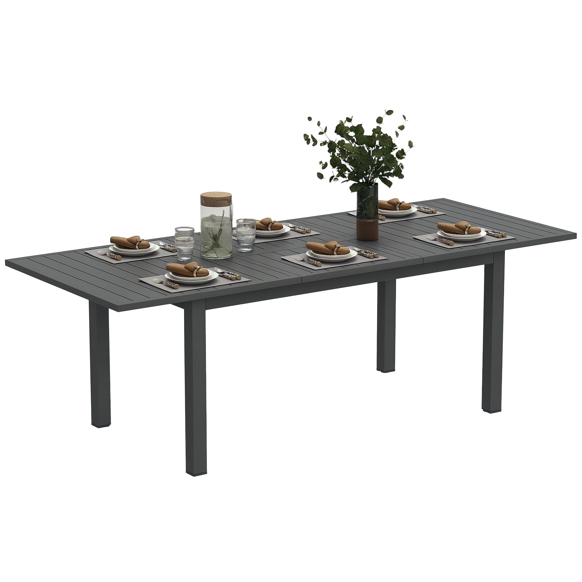 Table de jardin extensible en aluminium, 160/220 x 90 cm, résistante aux intempéries, table de balcon, antidérapante, table de buffet, grise - Image 1