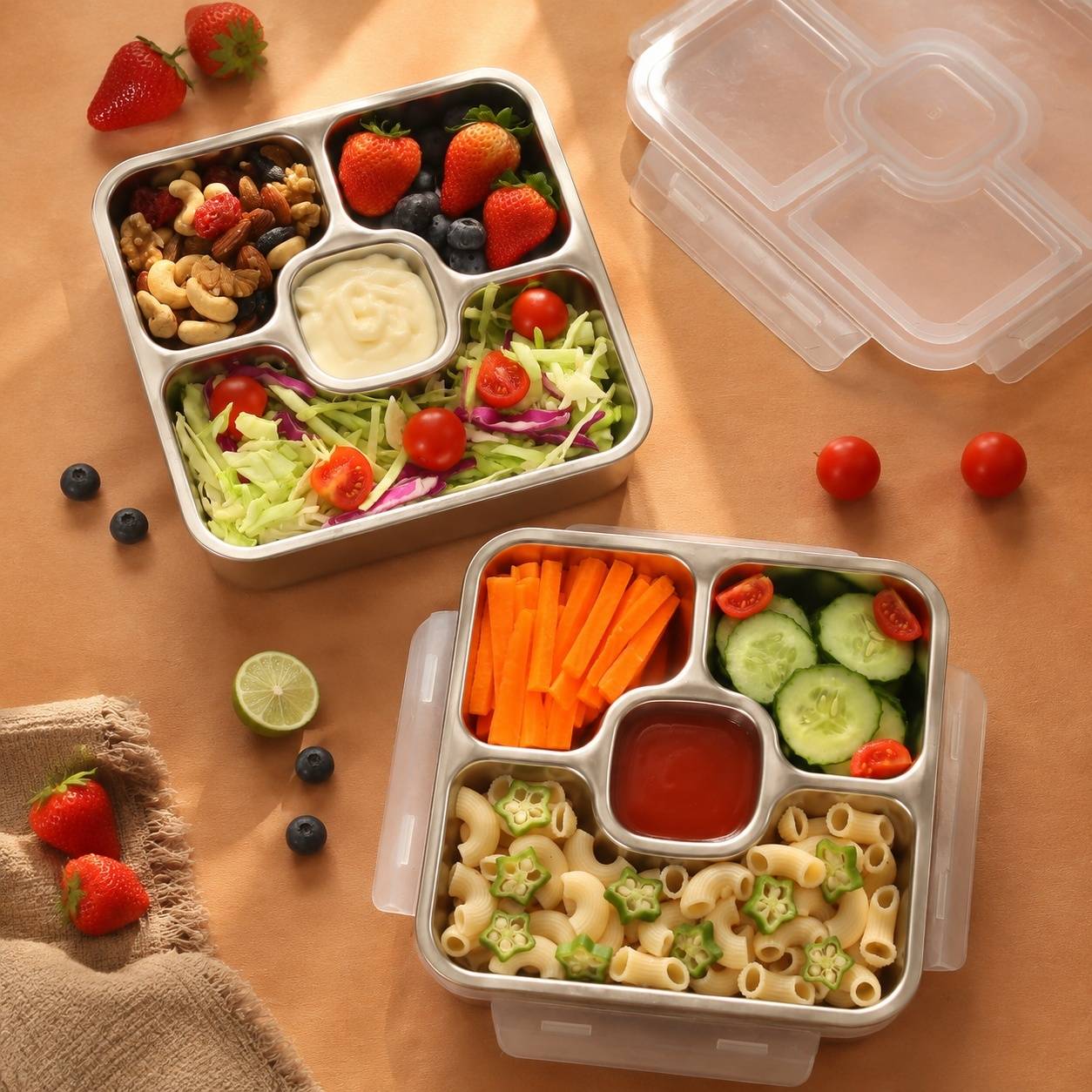 Lot de 2 Boîtes Repas Acier Inoxydable 4 Compartiments - Image 9
