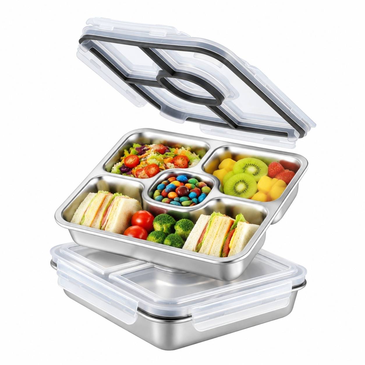 Lot de 2 Boîtes Repas Acier Inoxydable 4 Compartiments - Image 1