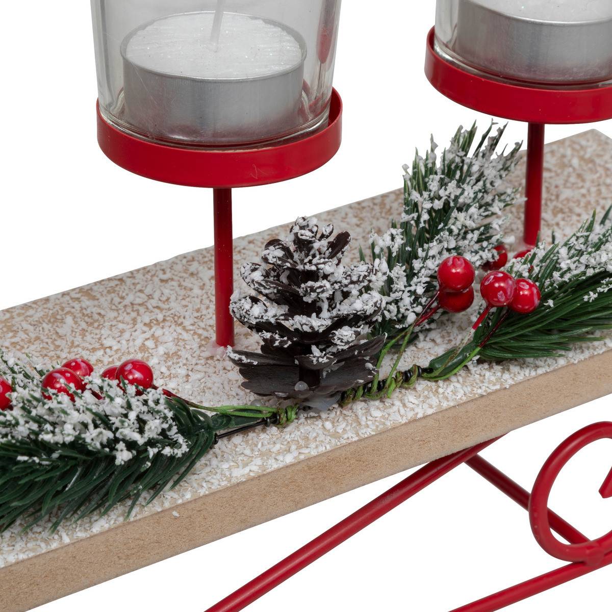 Fééric Lights & Christmas - Bougeoir 3 Photophores Luge avec déco Houx L 35 cm - Imagen 2