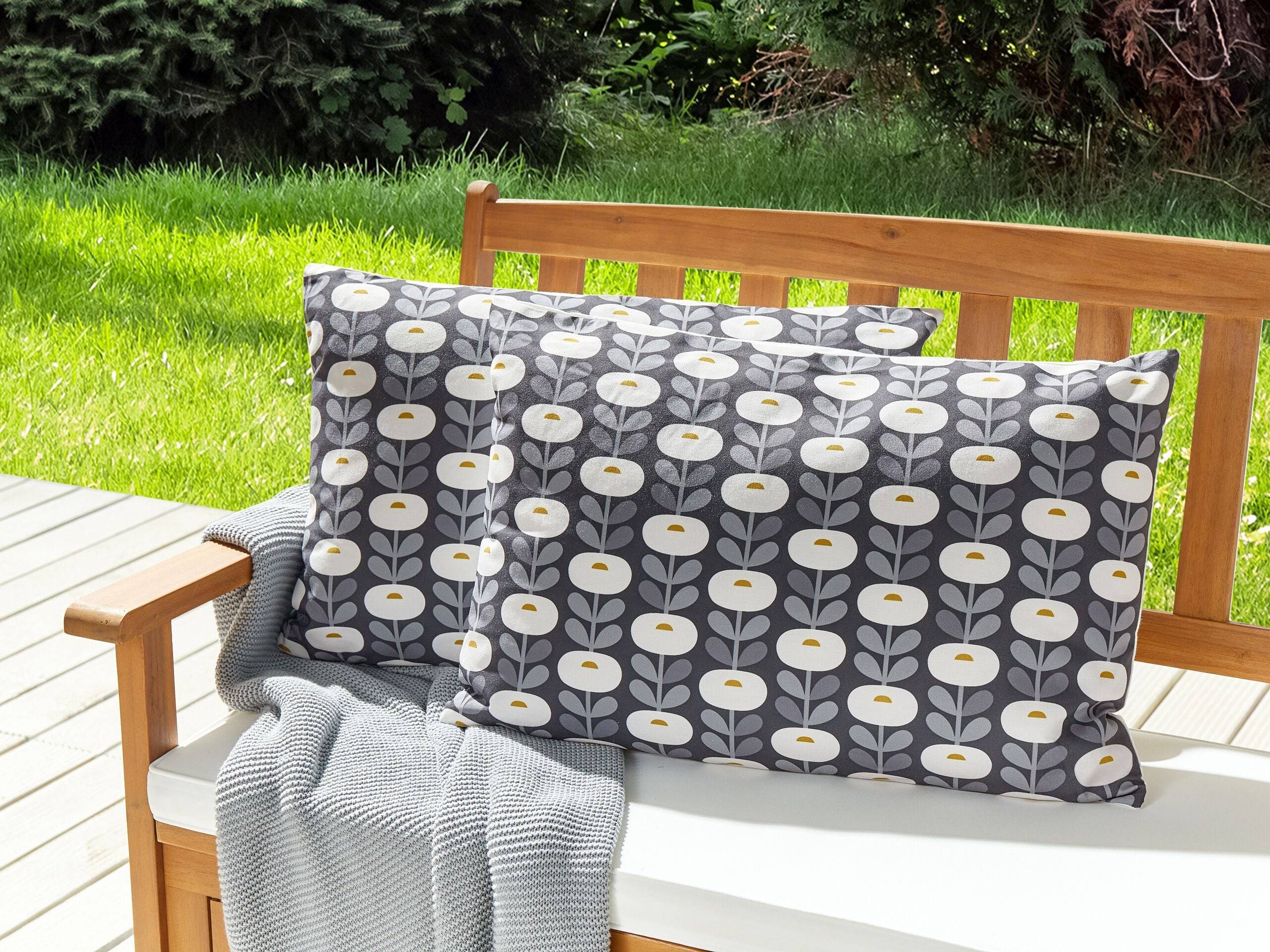 Beliani - Lot de 2 Coussins de Jardin Polyester Gris à Motif Géométrique 40 x 60 cm Décoration Extérieure Moderne Résistant à l\'Eau - Imagen 2