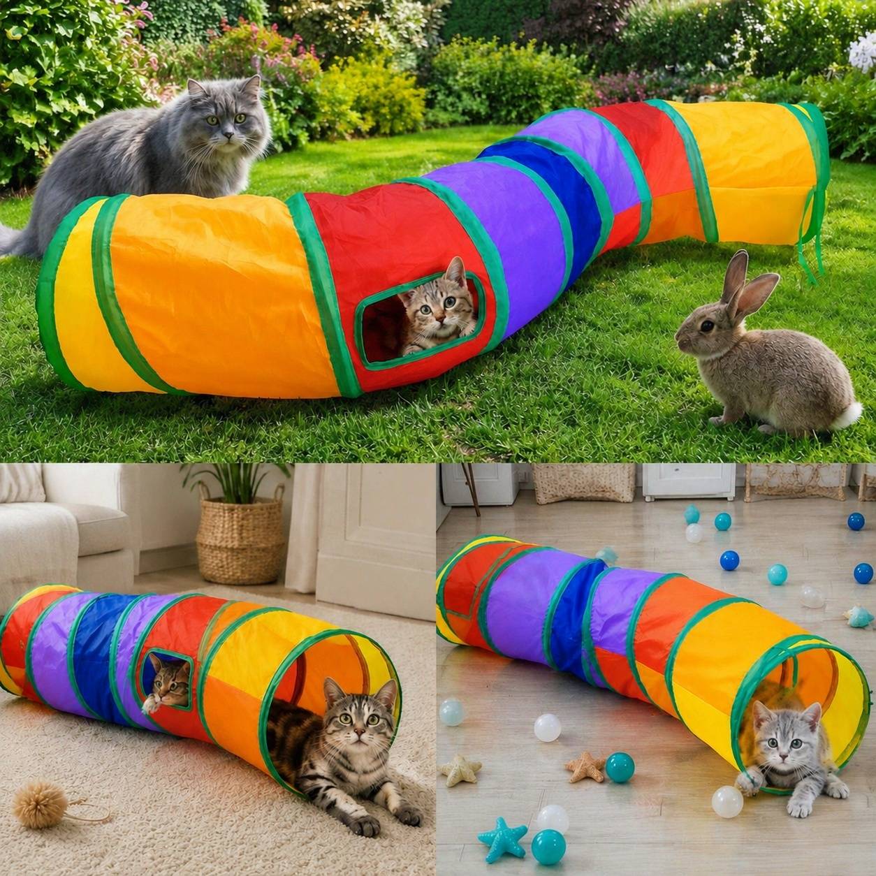 Tunnel de Jeu Interactif Pliable pour Animaux de Compagnie avec Balle Suspendue - Image 6