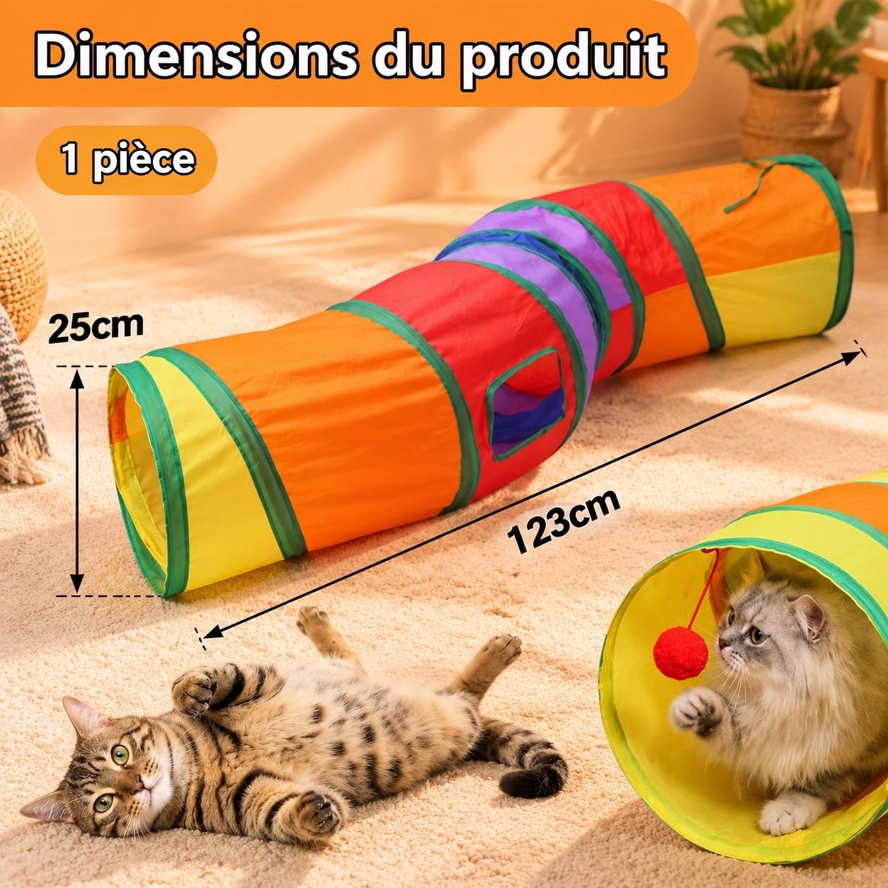 Tunnel de Jeu Interactif Pliable pour Animaux de Compagnie avec Balle Suspendue - Image 2