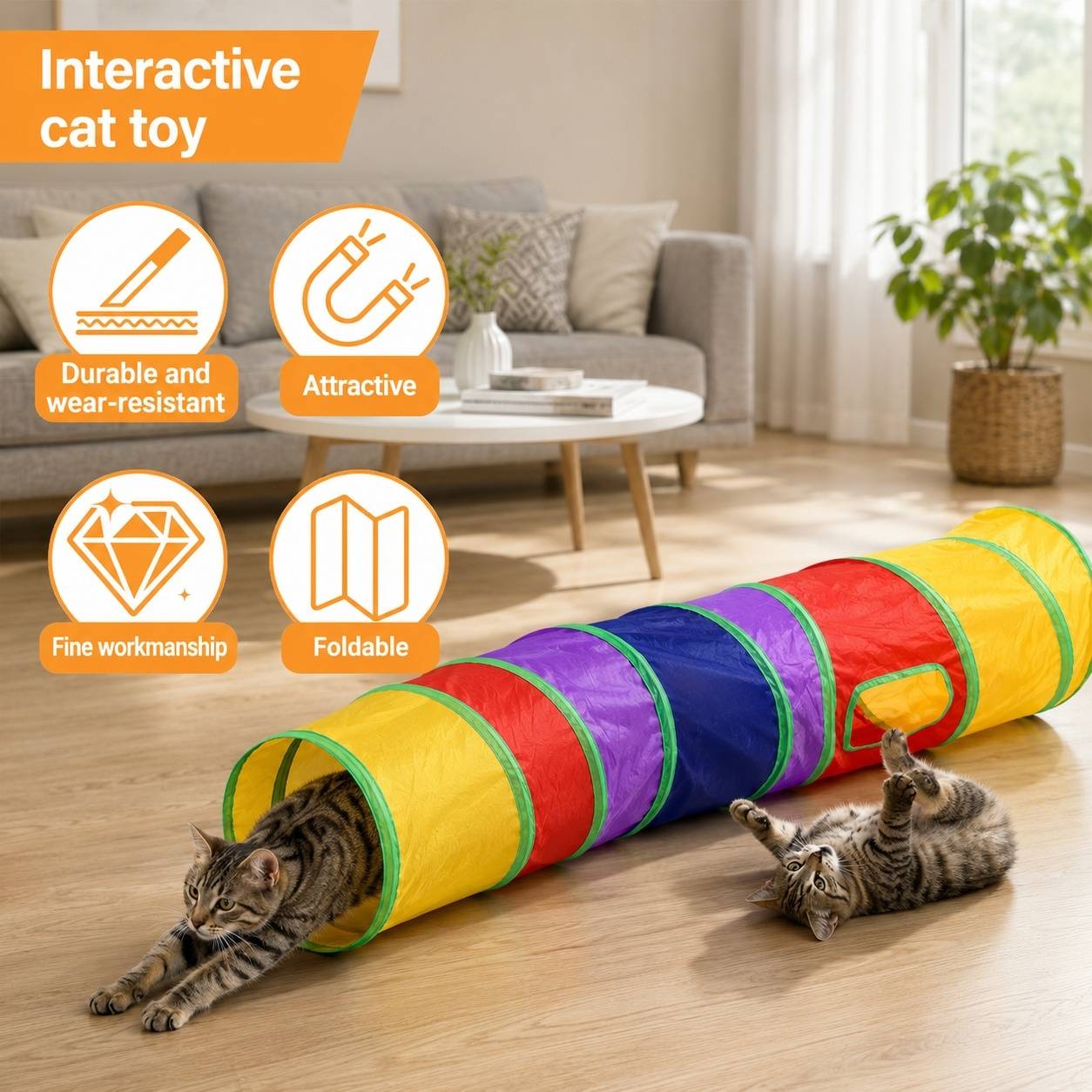 Tunnel de Jeu Interactif Pliable pour Animaux de Compagnie avec Balle Suspendue - Image 4