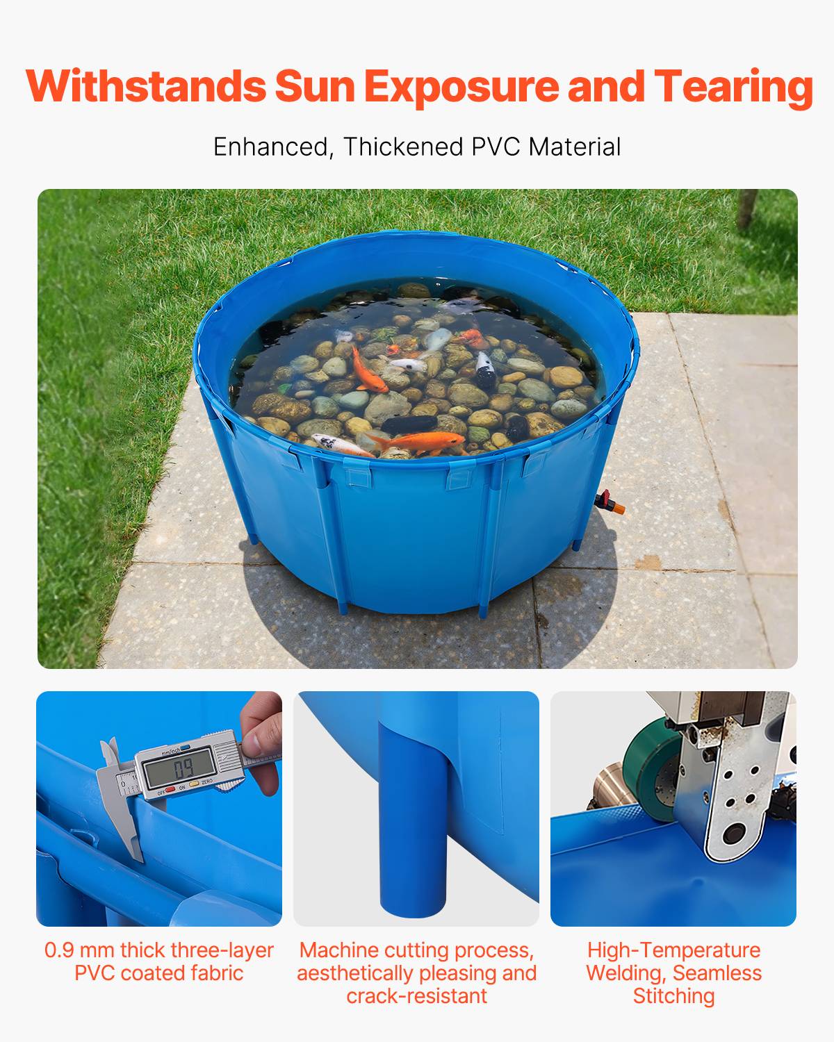 Vevor - VEVOR Bassin à poissons hors sol 3100 L, toile PVC 0,9 mm, cadre plastique stable, vanne de vidange incluse - Image 3