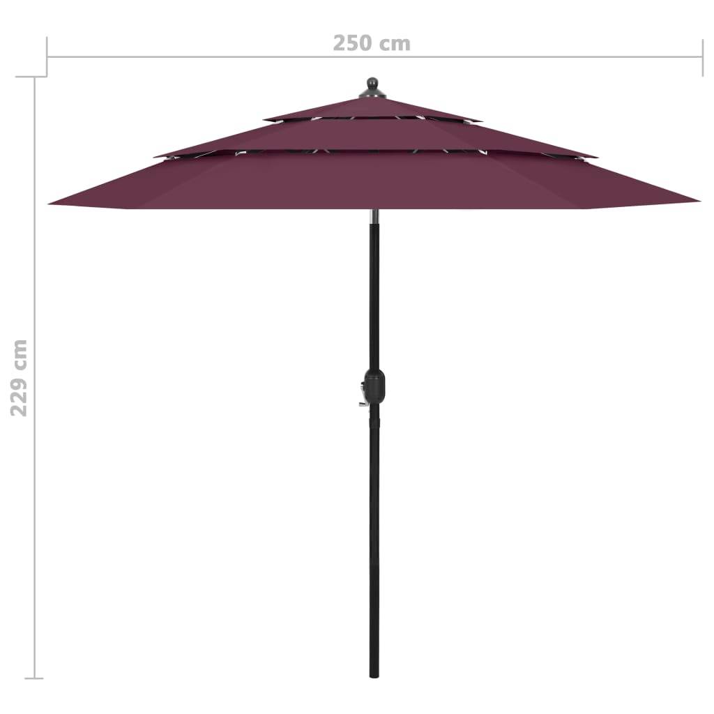 Helloshop26 - Parasol à 3 niveaux avec mât en aluminium 2,5 m bordeaux - Imagen 7