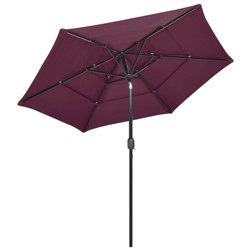 Helloshop26 - Parasol à 3 niveaux avec mât en aluminium 2,5 m bordeaux - Imagen 3