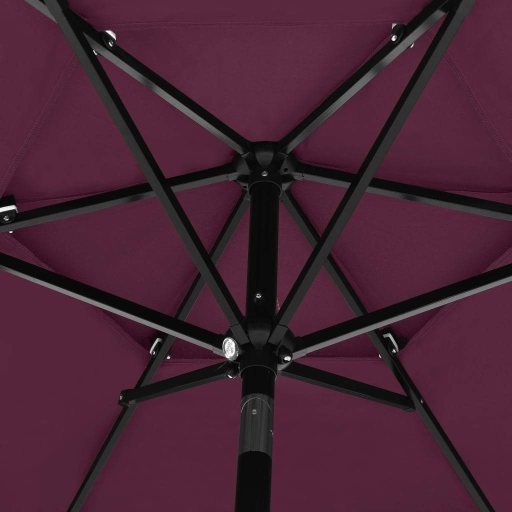 Helloshop26 - Parasol à 3 niveaux avec mât en aluminium 2,5 m bordeaux - Imagen 5