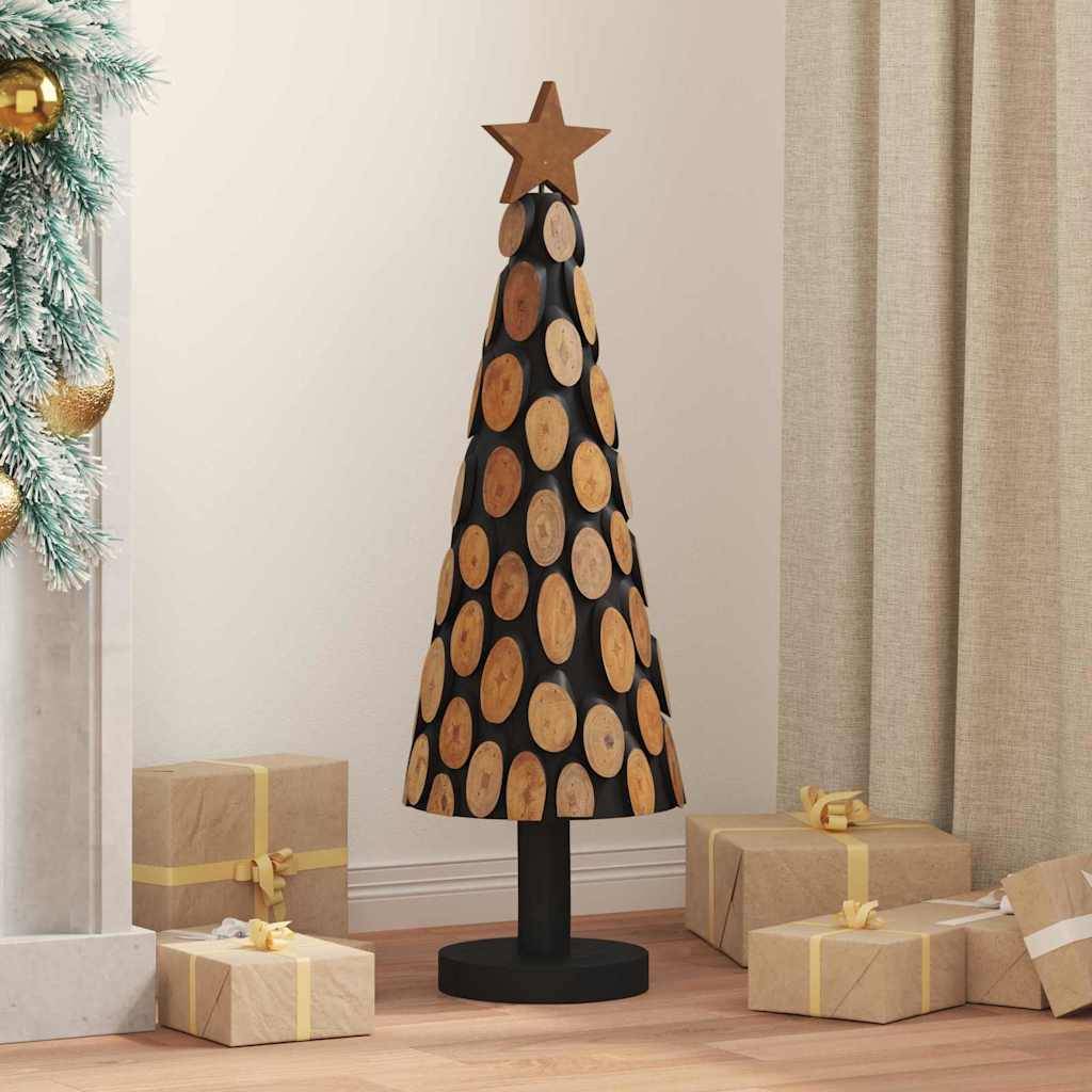 Sapin de Noël en bois de teck massif décoratif pour intérieur Marron 90 cm – ComfortXL Outdoor Living - Image 1